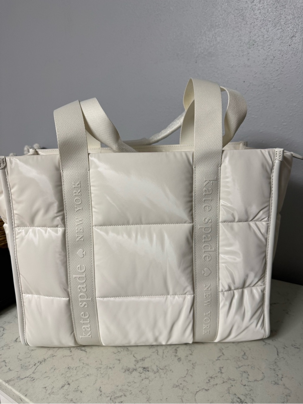 kate spade cream quilted tote with embossed straps